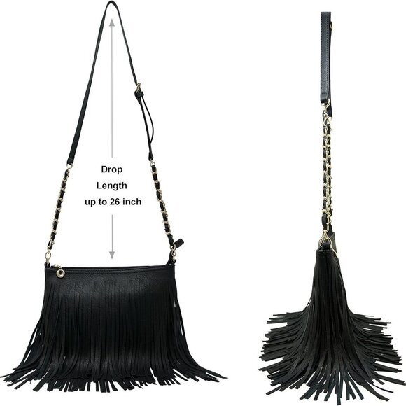 Fringe Crossbody Shoulder Bag with Strap, Tassel Messenger bag, Country Style We - Picture 3 of 8